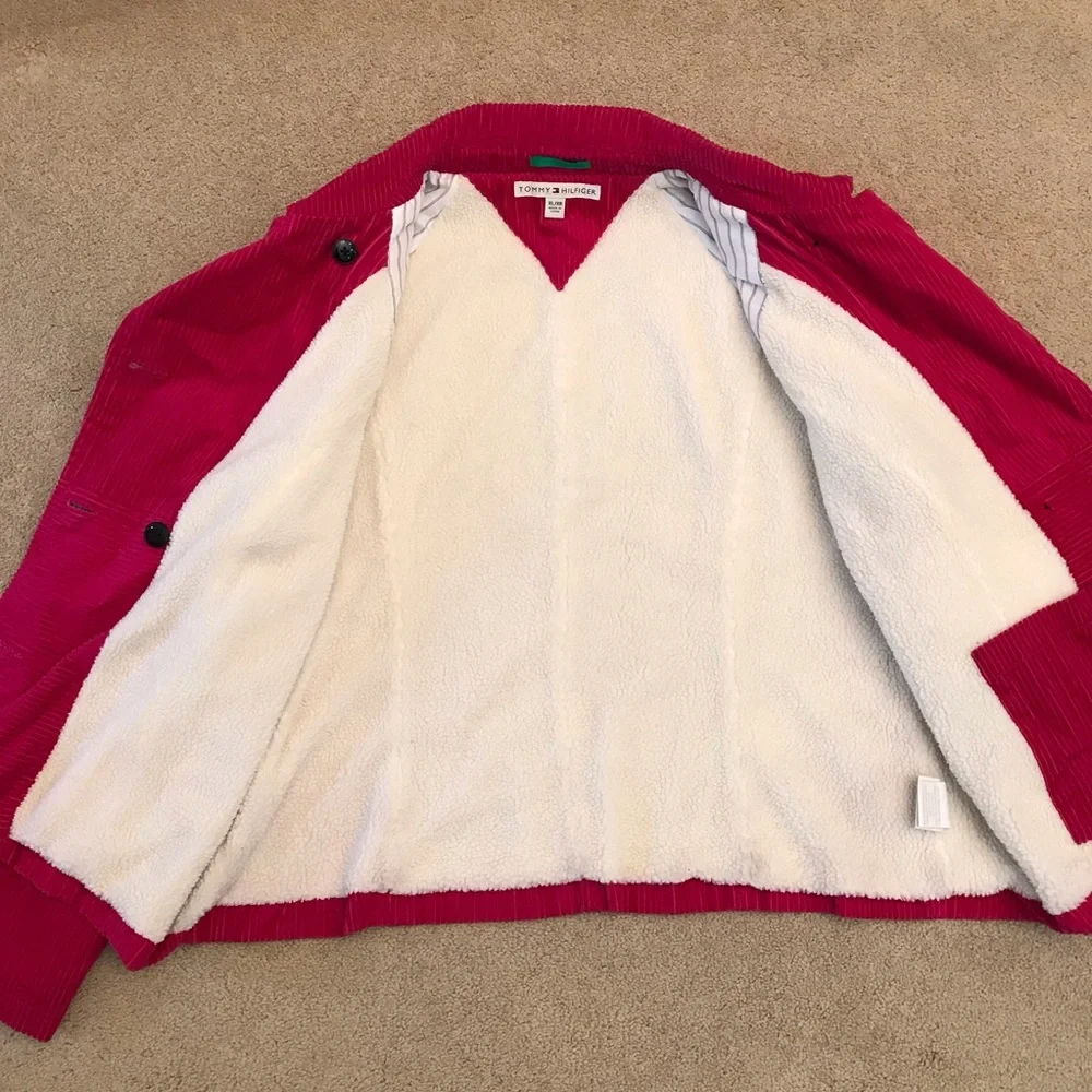 Vintage Tommy Hilfiger Corduroy Jacket Coat Size XL Sherpa Barbie Pink Prep y2k